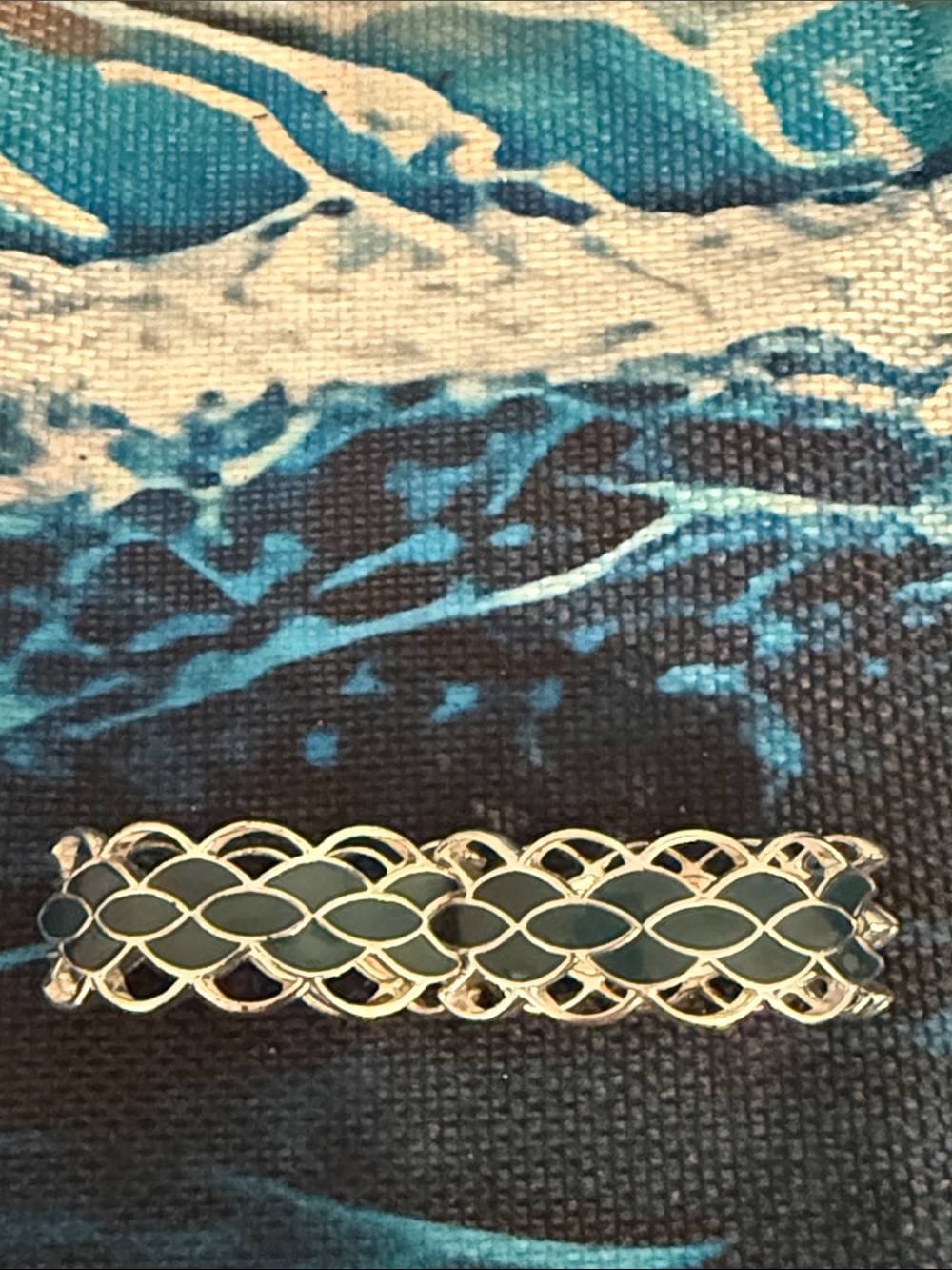 Silver-Tone Braided Link Bracelet with Teal Enamel Stretch Kind